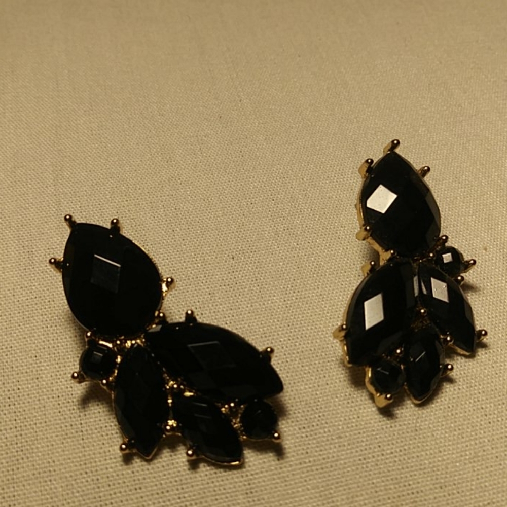 Bold Black Multi Faceted Bead Pierced Earrings